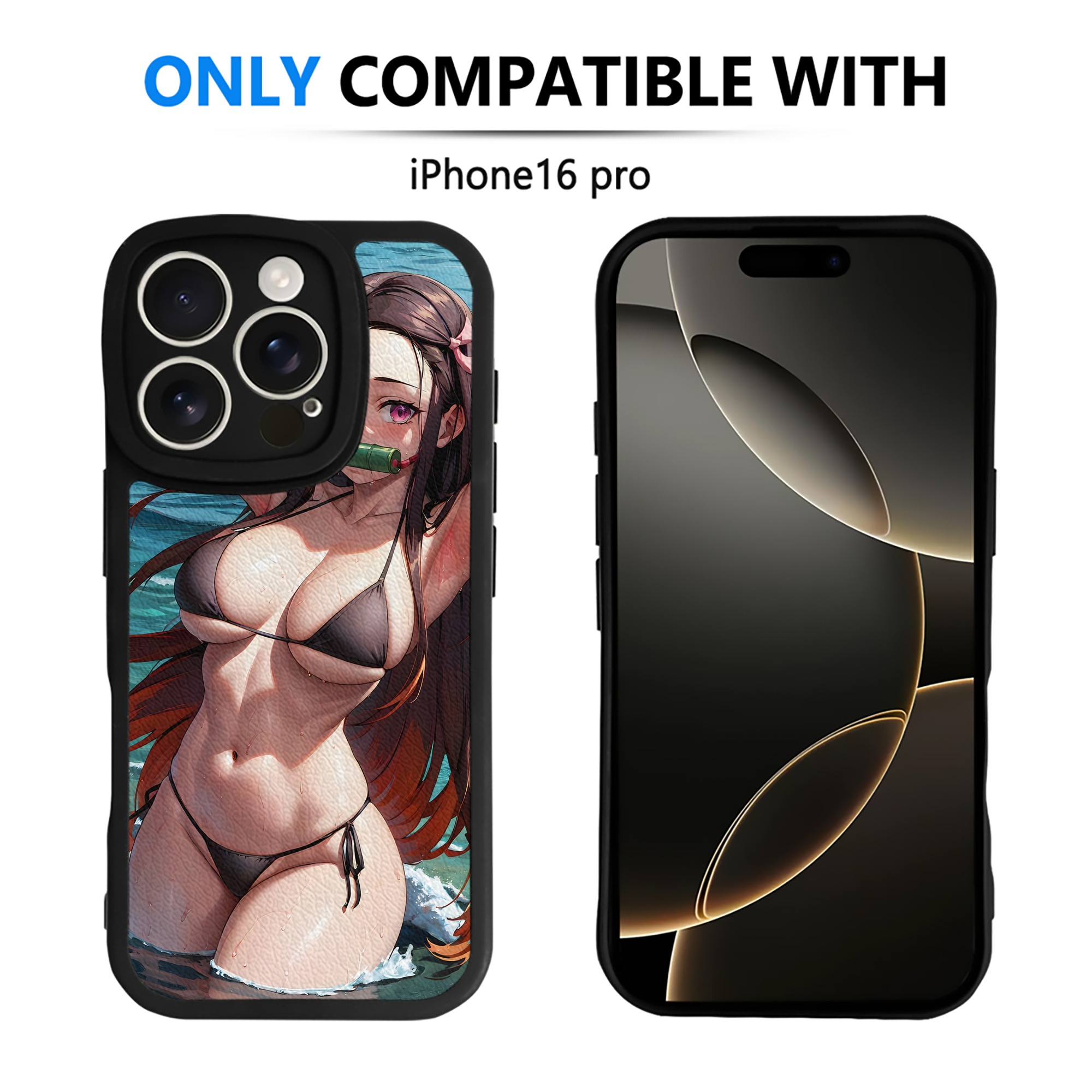 （画像用） 鬼滅の刃（きめつのやいば）竈門 禰󠄀豆子／かまど ねずこ Kamado Nezuko 【iPhone 16シリーズ対応】シリコンスマホケース（レザー調） 材質：シリコン